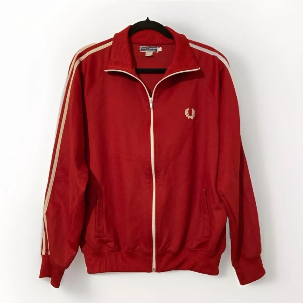 Vintage Fred Perry Sportswear Full Zip Striped Track Jacket Red Men’s Size Large